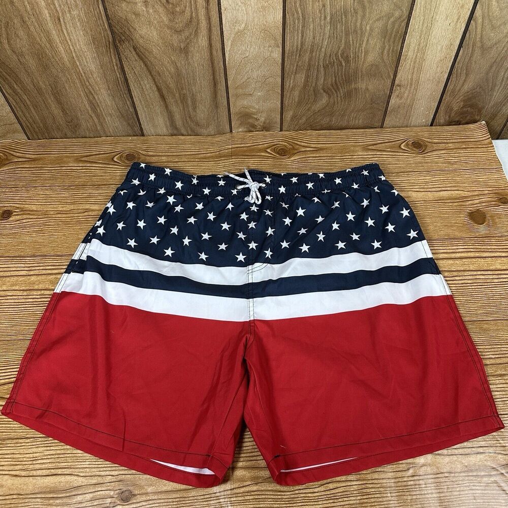 American Flag Swim‎ Trunks Men’s Size 2XL Drawstring Waistband